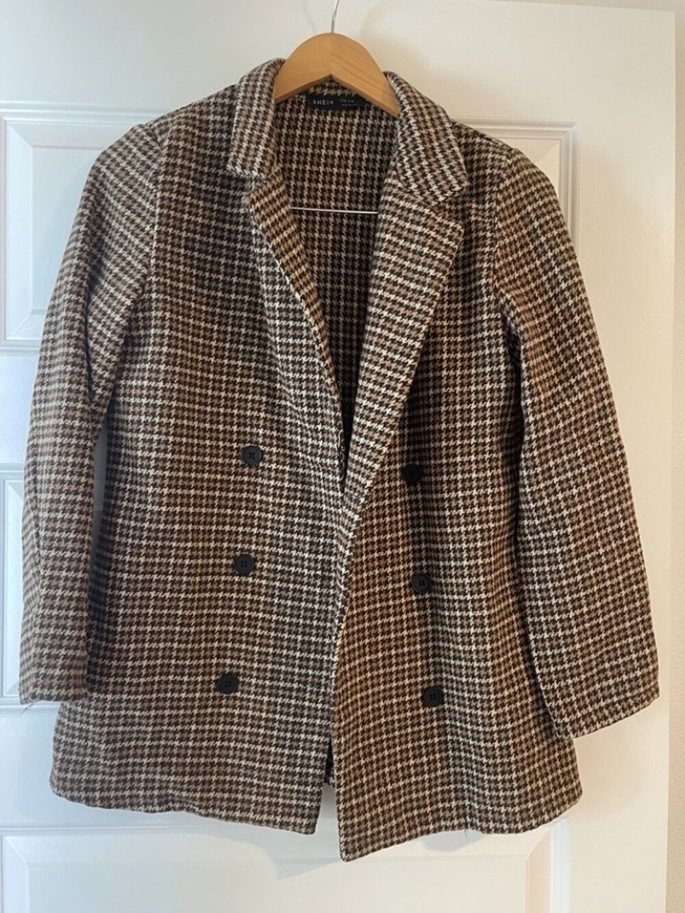 Wool-blend, Houndstooth Print Coat - Medium